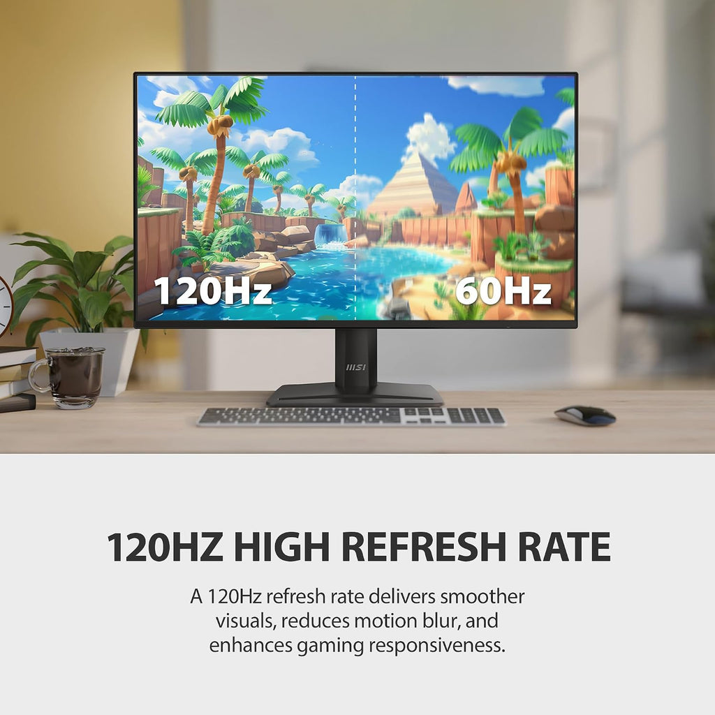 MSI PRO MP252 E2 24.5-inch IPS 1920 x 1080 (FHD) Gaming Office Monitor, 120Hz, Adaptive-Synch, HDR Ready, HDMI, VGA Port, Display Port,VESA Mountable, Tilt, Speaker, 4-Side Slim Bezel, 1ms, Black