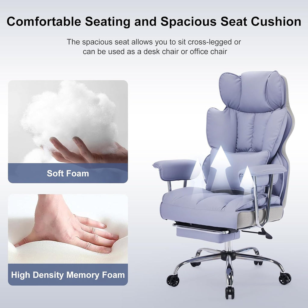 Efomao Executive Office Chair for Heavy People, High Back Computer Chair with Foot Rest, Height Adjustable PU Leather Office Chair,Big and Tall Office Chair (Purple)