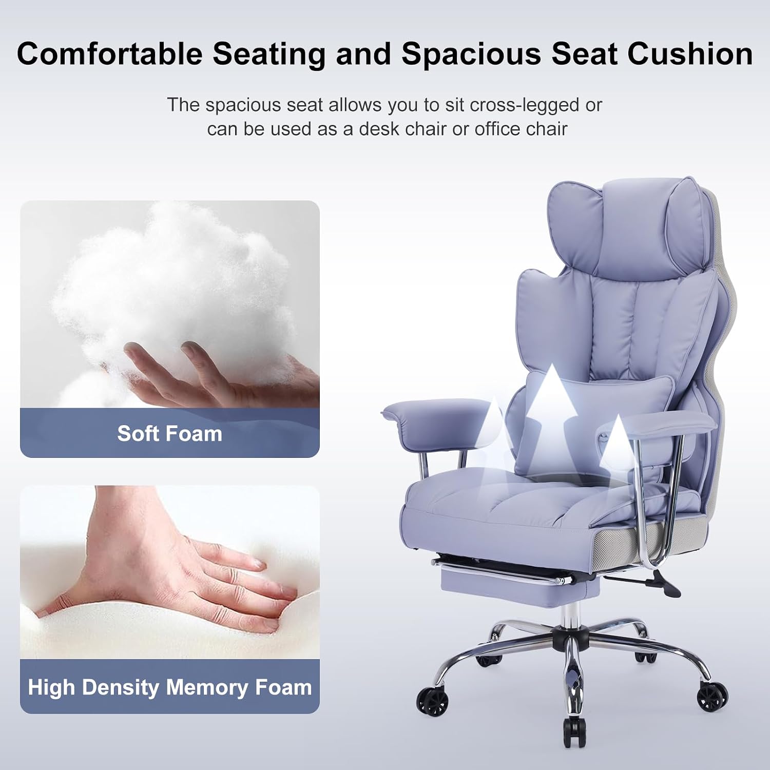 Efomao Executive Office Chair for Heavy People, High Back Computer Chair with Foot Rest, Height Adjustable PU Leather Office Chair,Big and Tall Office Chair (Purple)