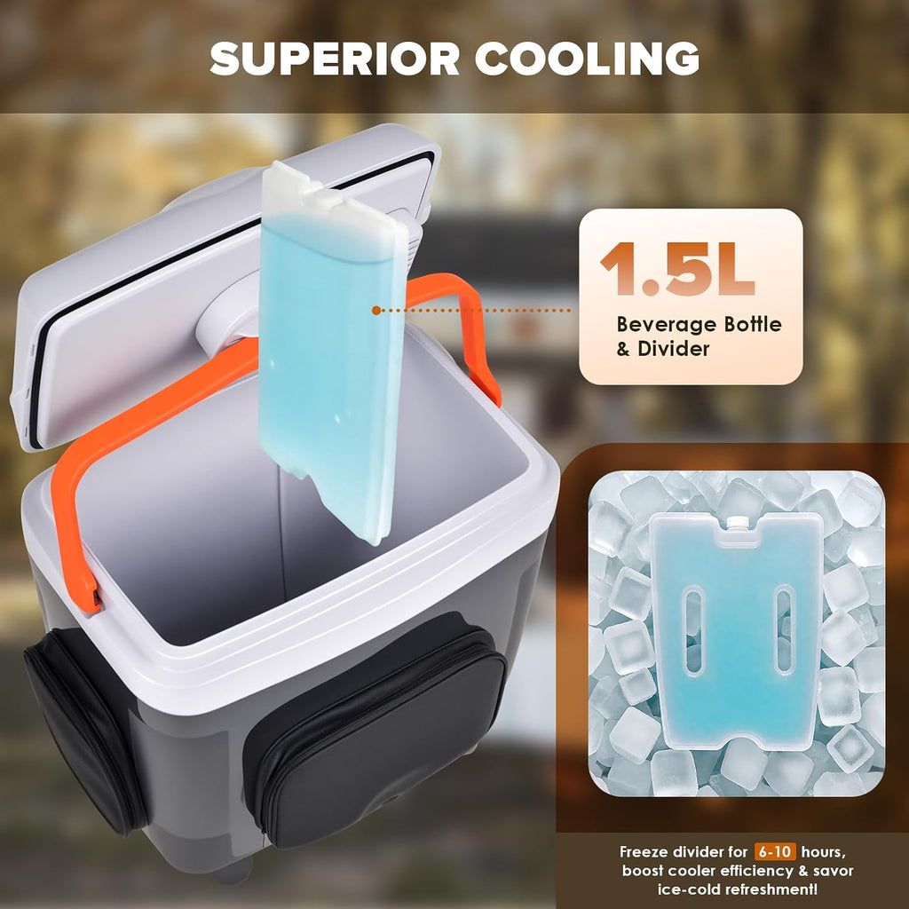 Kikihouse Electric Car Cooler & Warmer with Wheels & Handle, 32 Quart (30 L) 12 Volt DC & 110V AC Portable Thermoelectric Fridge Plug in Cooler for Car/Camping/Travel/Truck/Picnic