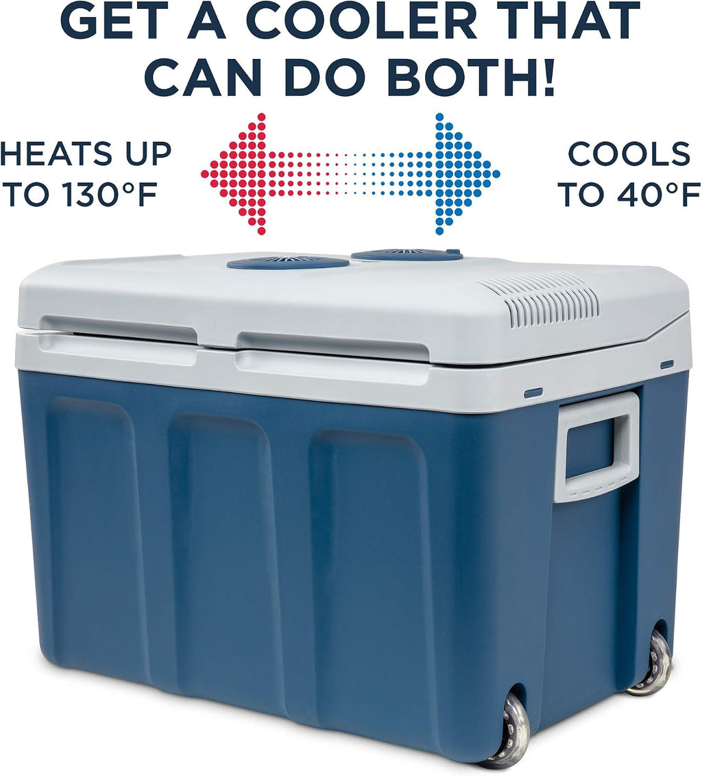 Ivation Electric Cooler & Warmer with Wheels & Handle |48 Quart (45 L) Portable Thermoelectric Fridge For vehicles & Trucks| 110V AC Home Power Cord & 12V Car Adapter for Camping, Travel & Picnics
