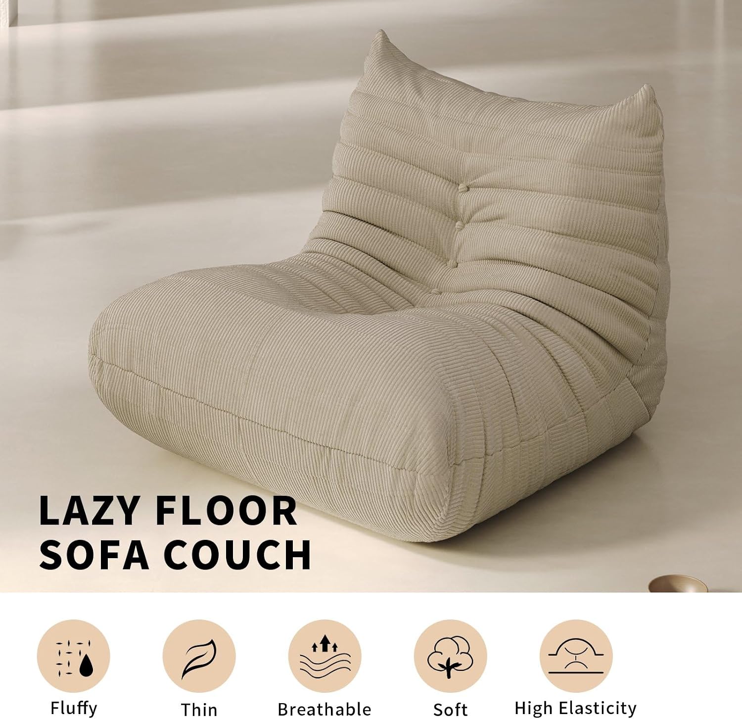Bean Bag Chair for Adults,Oversize Bean Bag Sofa - Adult Size with Corduroy Soft Fabric for Living Room Lazy Sofas, Apartments, Reading Corner, Gaming, and Movie Venue,Light Grey