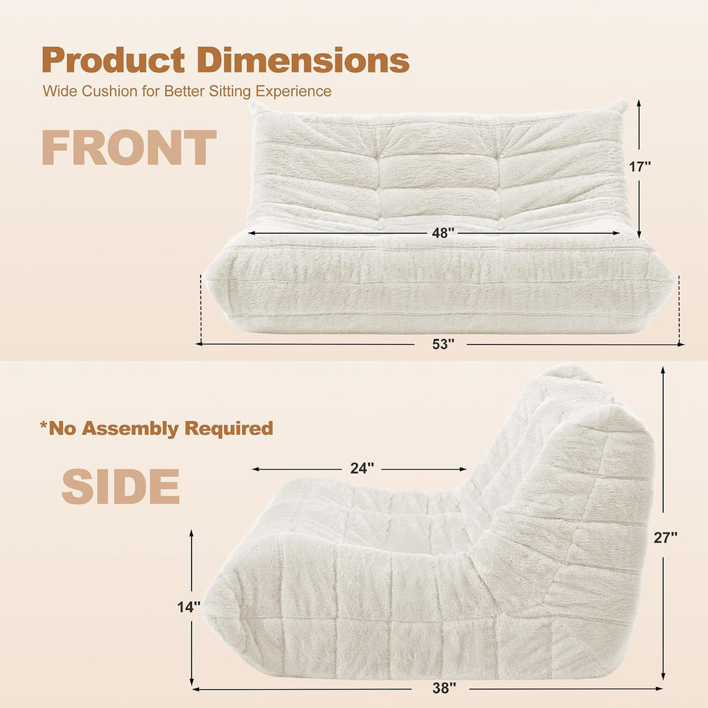 Bean Bag Loveseat Chair Big Sofa Beanbag Chair for Adults Fireside Chair Bean Bag Lounger with Memory Foam Filled for Home,Apartment or Gaming Venue（Beige Plush）