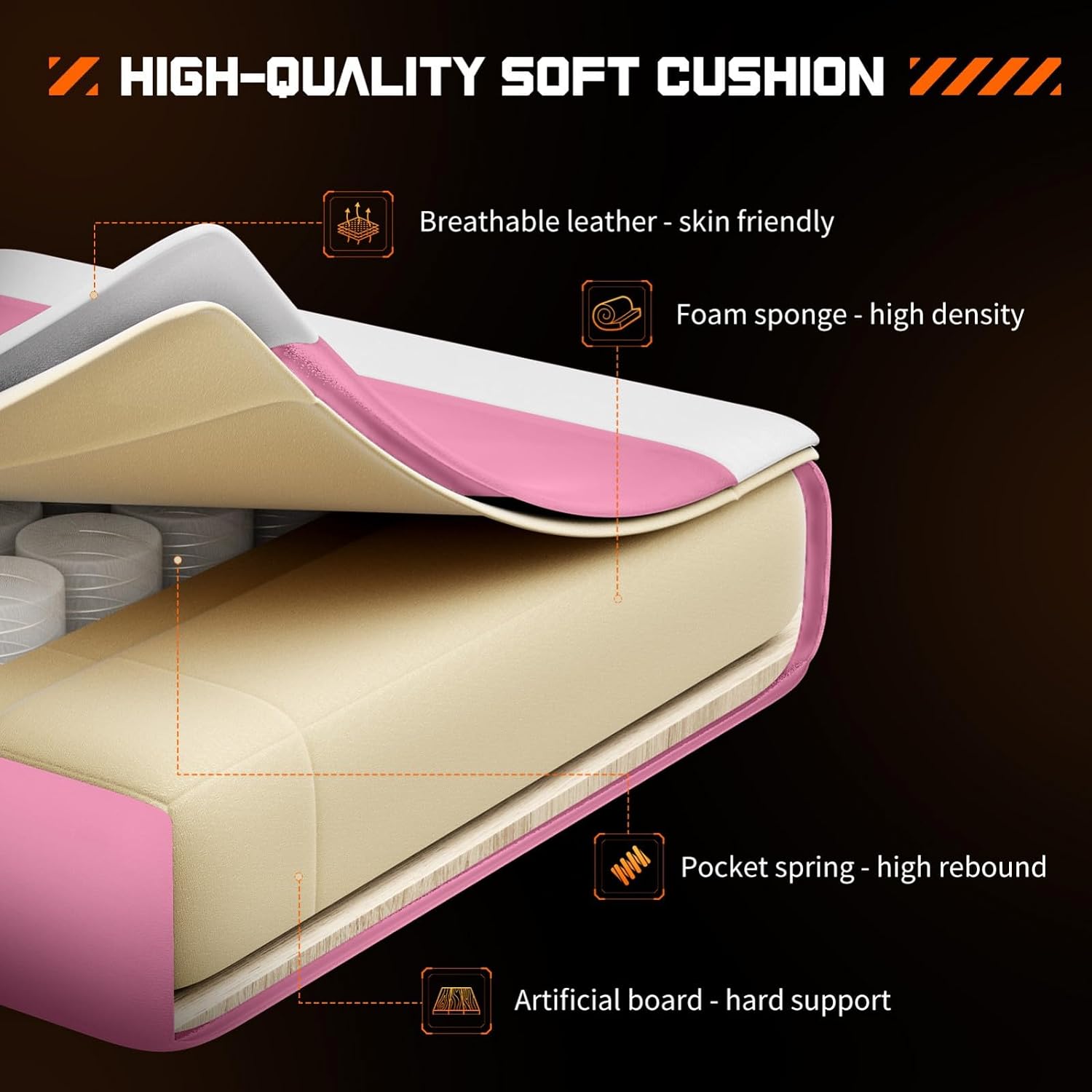 Heavy Duty Gaming Chair, Ergonomic Gamer Chair for Home Office with Footrest, Lumbar Support, Adjustable Backrest, Stable 360° Swivel Wheels for Adults, Professional Gamers and Teens, Pink