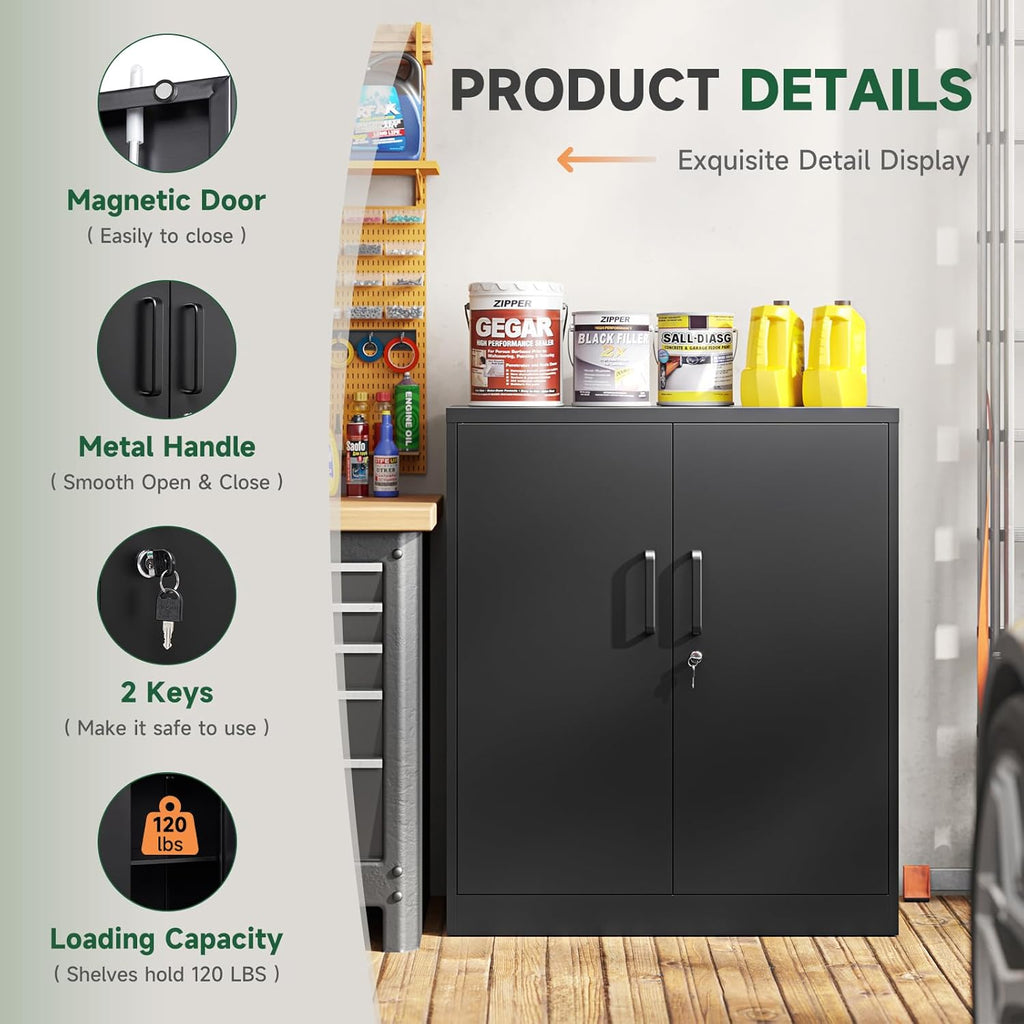 Letaya Metal Storage Cabinets with Lock, Small Locker Steel Cabinets, Adjustable Shelves 2 Doors for Home,Office, Warehouse,Garage(Black-36)