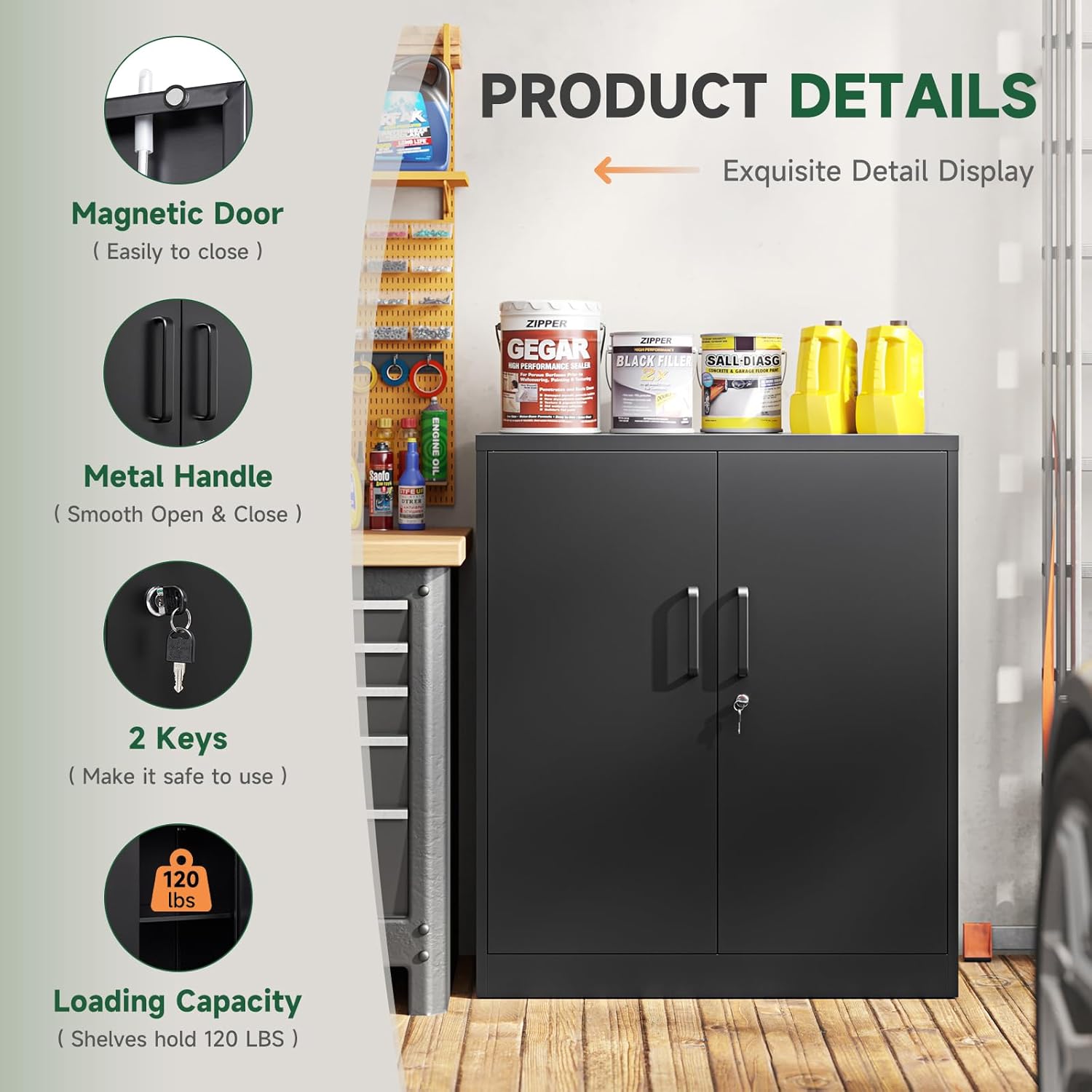 Letaya Metal Storage Cabinets with Lock, Small Locker Steel Cabinets, Adjustable Shelves 2 Doors for Home,Office, Warehouse,Garage(Black-36)