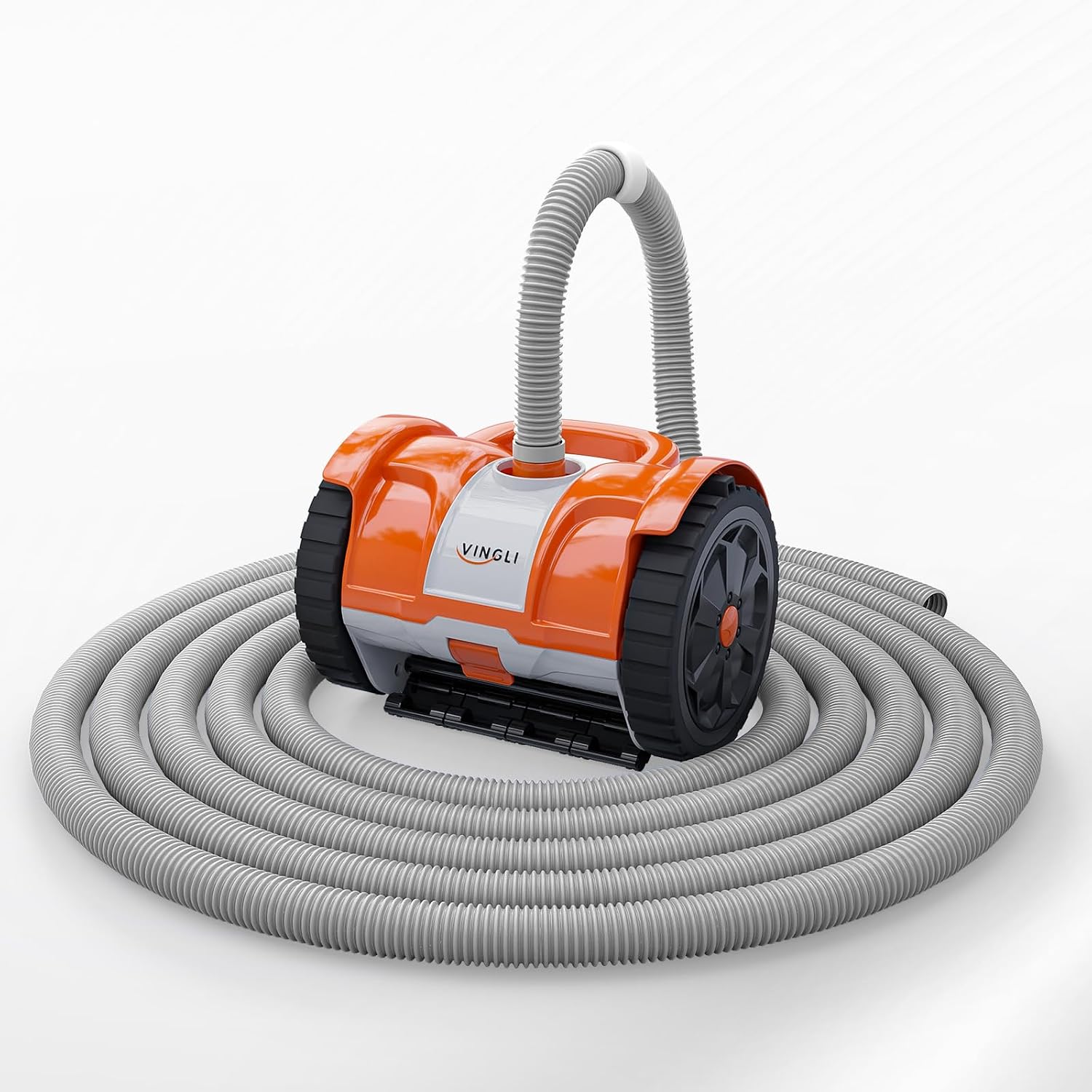 VINGLI Automatic Suction Pool Cleaner Robot for Inground Pools – Powerful Suction-Side Vacuum with 40FT Tangle-Free Pool Cleaner Hose - Ideal for Pool Cleaning Kits & Equipment, Rich Orange&Gray