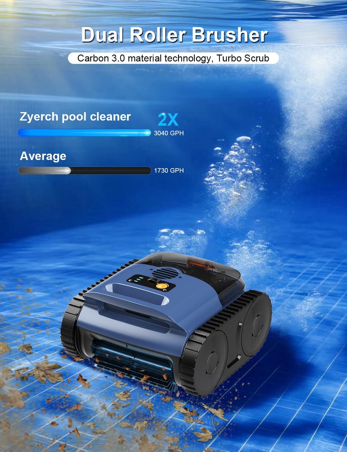 Cordless Robotic Cleaner, Cordless Pool Vacuum for Inground Pools up to 2150 Sq.ft, Wall and Waterline Cleaning Vacuum, Self-Parking Lasts 180 Mins