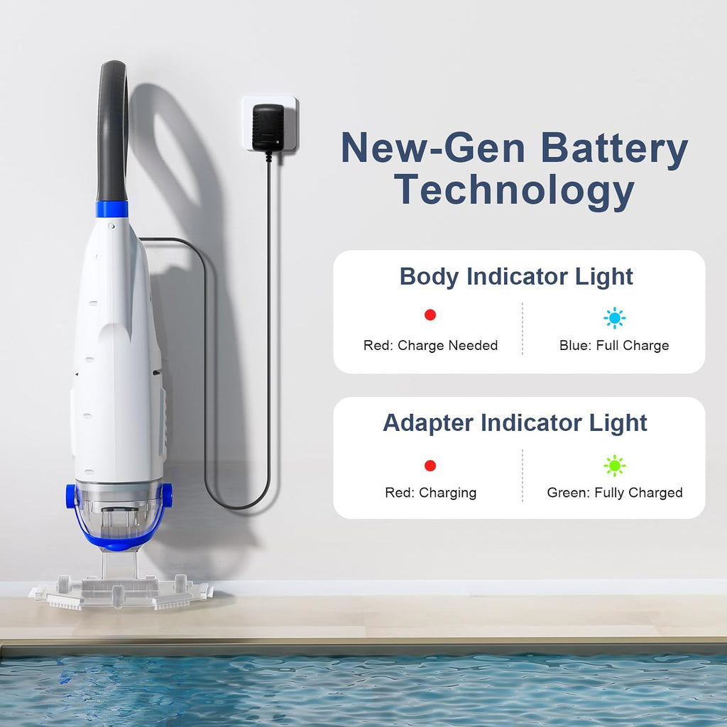 Upgraded Cordless Pool Vacuum with Telescopic Pole, 60 Min Powerful Suction & Transparent Head, Rechargeable Handheld Cleaner for Above Ground Pools, Inground Pools, Hot Tubs and Spa