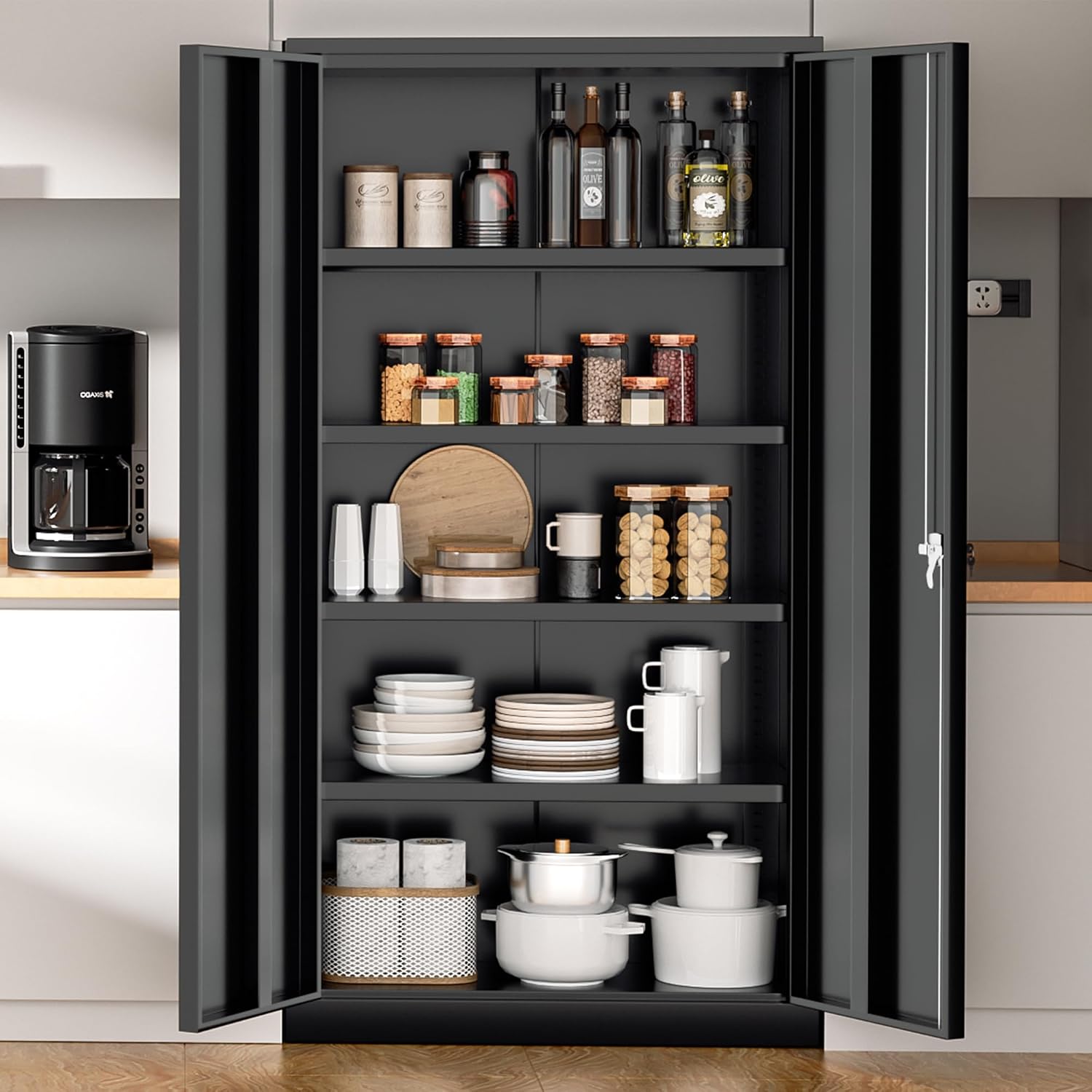INTERGREAT Metal Storage Cabinet with Shelves, 72' Locking Steel Cabinets with 2 Door and 4 Adjustable Shelves, Tall Metal Cabinet for Home Office, Garage, Warehouse,Black