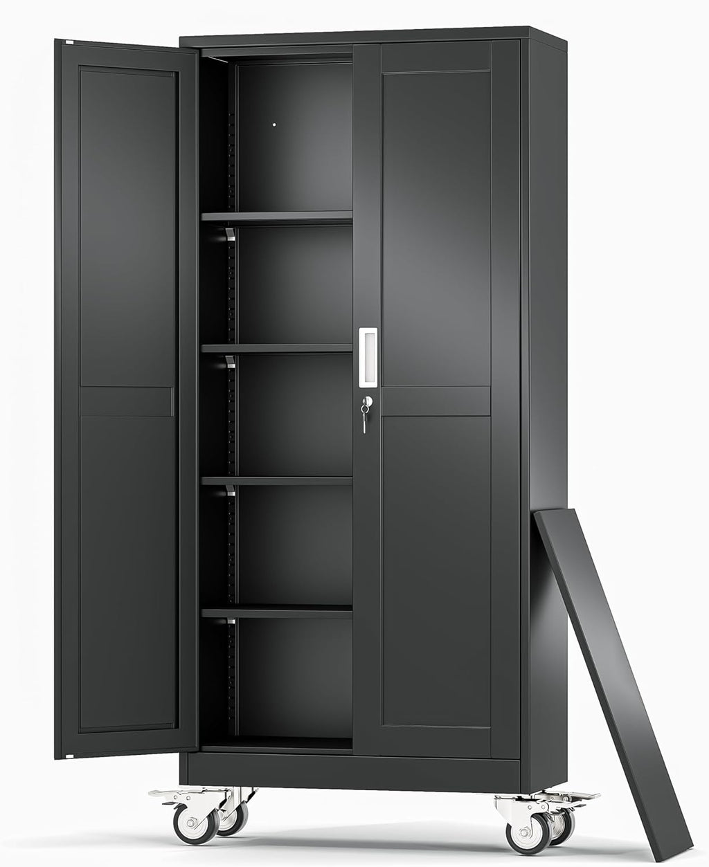 Metal Garage Storage Cabinets and storage system, 71'Tall Rolling utility cabinet with Wheels, Lock, 4 Adjustable Shelves, Heavy Duty Steel Tool Locker for Home Office, Utility Room, Gym,Black