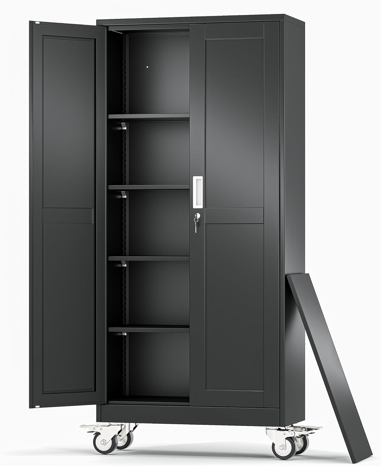 Metal Garage Storage Cabinets and storage system, 71'Tall Rolling utility cabinet with Wheels, Lock, 4 Adjustable Shelves, Heavy Duty Steel Tool Locker for Home Office, Utility Room, Gym,Black