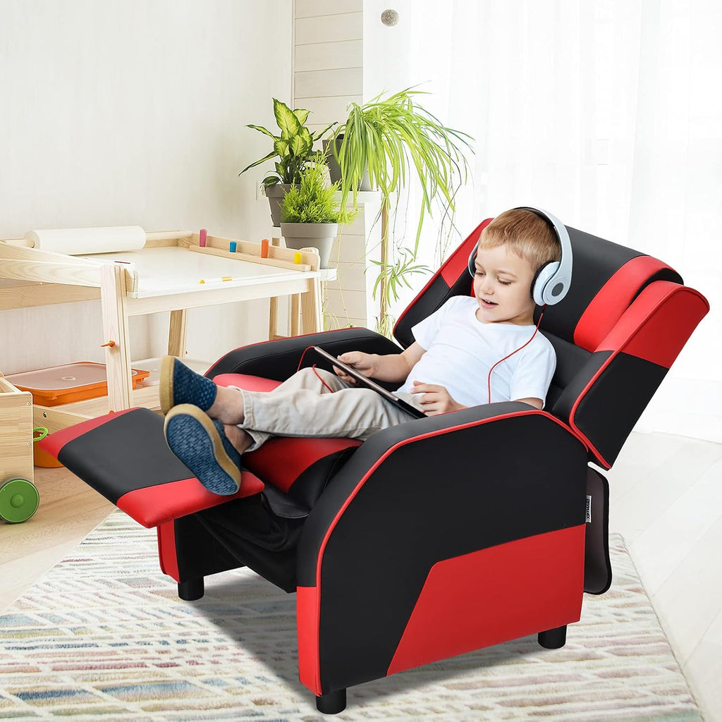 ARLIME Kids Recliner, PU Leather Kid Lounge Chair w/Footrest, Armrest, Headrest & Lumbar Support, Adjustable Gaming Toddler Sofa Armchair for Boys Girls (Red)