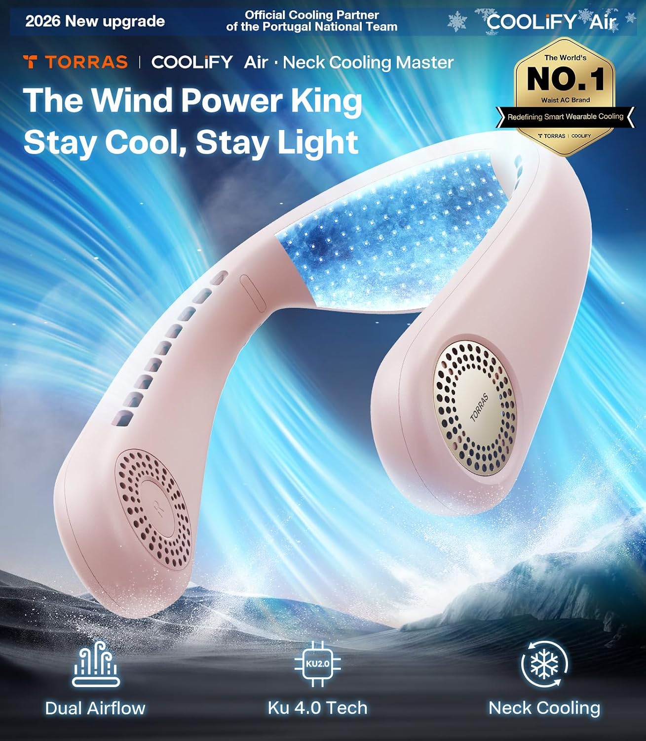 TORRAS COOLiFY Air 2026 Upgraded Neck Fan Air Conditioner, Ultra-Light Portable Fan Rechargeable, Personal Cooling Neck with 3 Modes Fan/Cooler/Heat for Travel, Camping, Outdoor Gift for Women, Pink