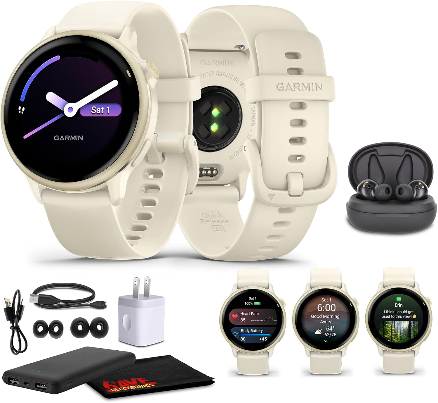 Garmin Vivoactive 6 GPS Smartwatch Lunar Gold with Bone Silicone Band, Fitness Smart-Watch with AMOLED Display, 11-Day Battery, Advanced Activity Tracking Watch Bundle for Men &Women