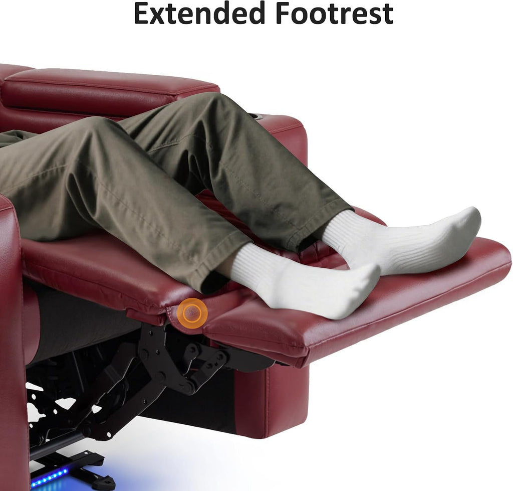 MCombo Oversized Power Recliner Chair with Adjustable Headrest & LED Light for Adults, Zero Gravity Recliner with USB & Type C Ports, Cup Holders for Living Room & Home Theater, Faux Leather HTS401