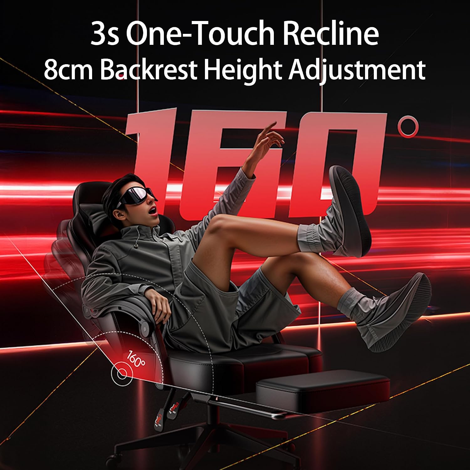 Gaming Chair, Ergonomic Computer Chair with Lumbar Massage & Heat, Video Game Chair with Silent Casters, 3D Adjustable Backrest, Thickened Seat, PU Leather, Hidden Footrest (63-77in)