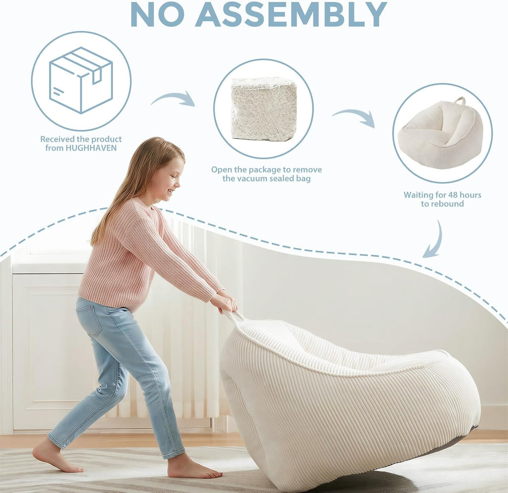 HUGHEAVEN Large Bean Bag Chairs for Kids,Bean Bag Chairs for Kids 8-12,Comfy Bean Bag Sofa with Back Support,Big Bean Bag Couch & Chair for Bedroom, Floor Sofa for Relaxing and Reading,Beige