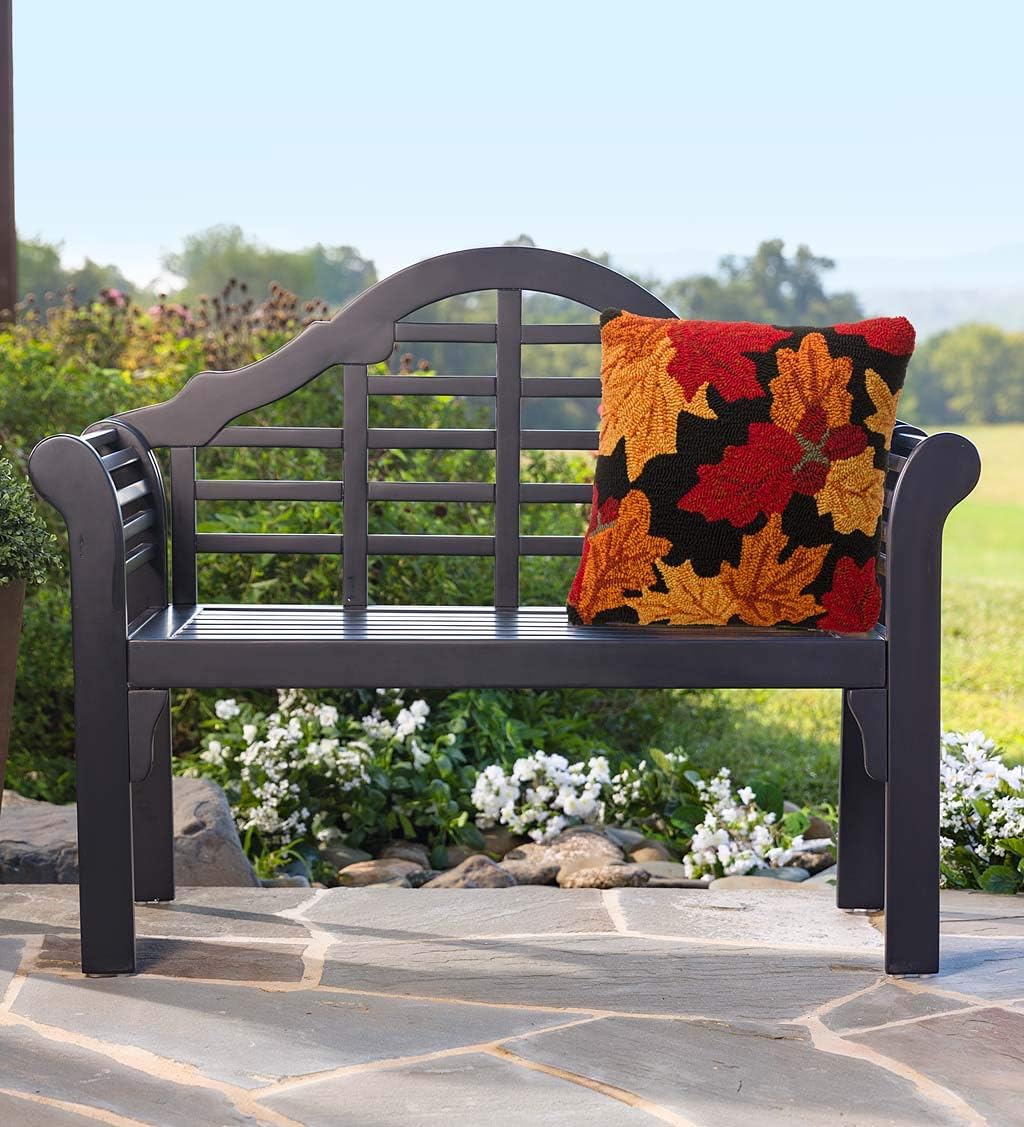 Plow & Hearth Weatherproof Lutyens Eucalyptus Wood Garden Bench | Foldable Patio Bench | Outdoor Furniture Seating for Porch Park Deck | Black