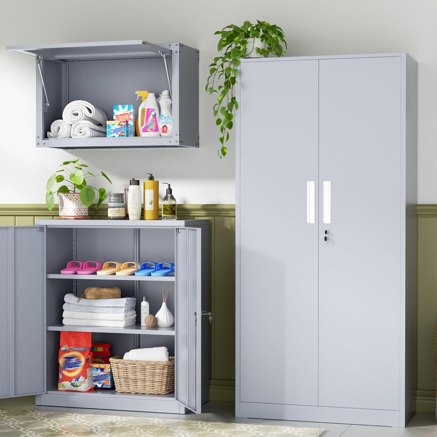 INTERGREAT Metal Storage Cabinet, 72' Locking Steel Cabinets with 2 Door and 4 Adjustable Shelves, Tall Metal Cabinet for Home Office, Garage, Warehouse,(Cement)