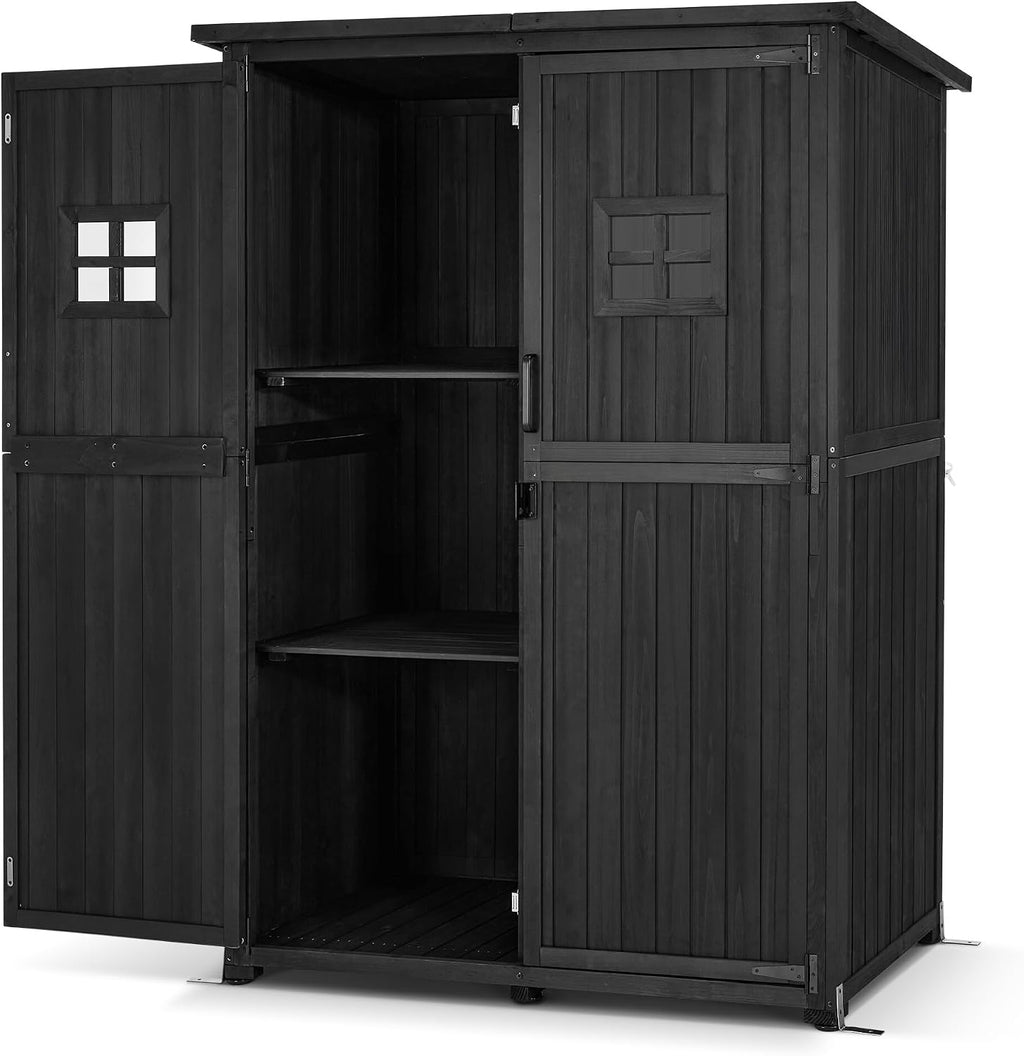 MCombo Large Wooden Outdoor Storage Cabinet with 2 Shelves, Oversize Garden Storage Shed with Lock, Tool Shed for Patio Yard Lawn, 1911 (Black)