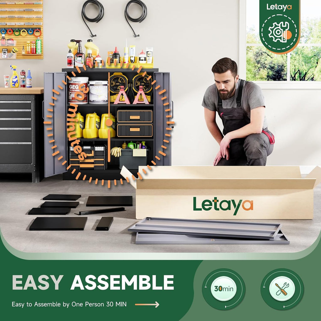 Letaya Metal Storage Cabinets with Lock Door and Shelves, Steel Garage Tool Cabinets for Home,Office, Warehouse,Lockers (36'-Black&Gray)