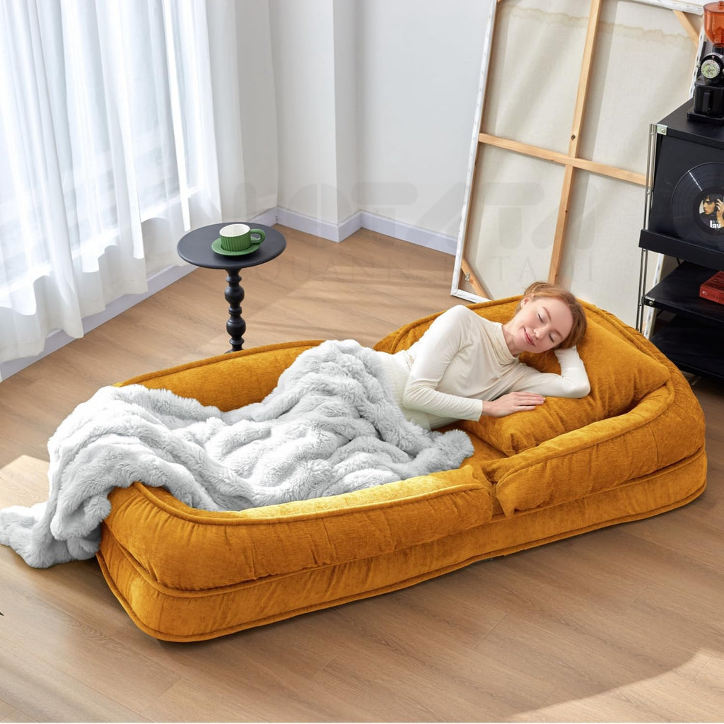 LouannTatami Foldable Lazy Sofa Bed Floor Chair - Adjustable Human Dog Bed for Adults Kids Floor Seats - Cozy Large Single Couch for Home Living Room
