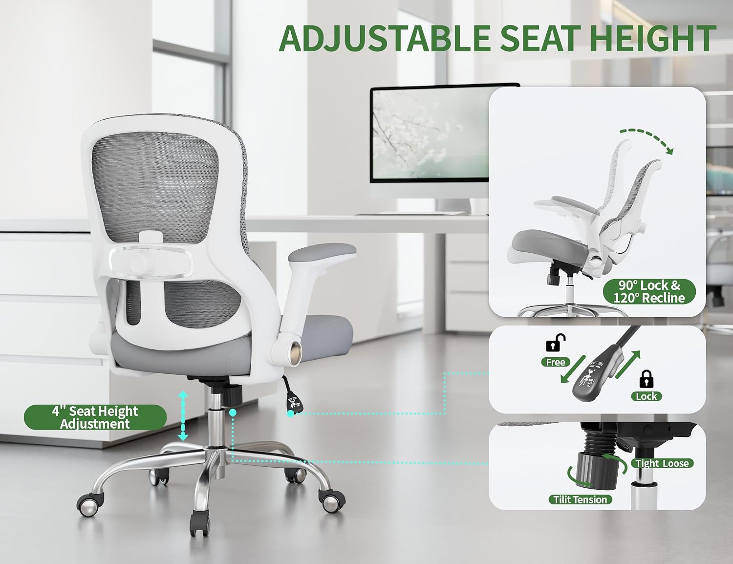 Ergonomic Office Chair: 400LBS Office Computer Desk Chair with High Back Mesh and Adjustable Lumbar Support Rolling Work Swivel Task Chairs with Wheel 3D Armrests, Ergo Gaming Chair (Grey)