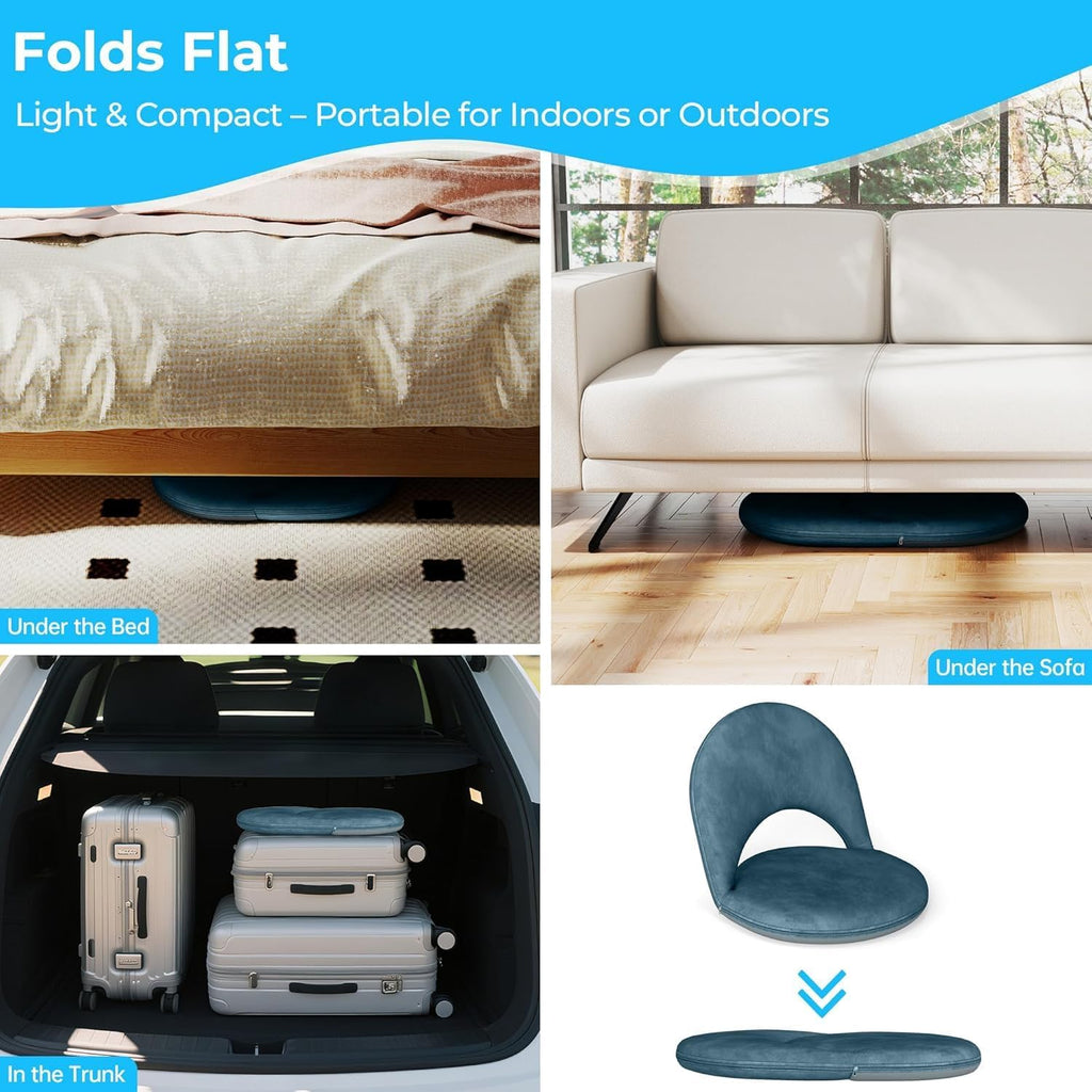 2Pcs Floor Chair, 5-Position Foldable Floor Chair for Kids with Adjustable Back, Soft Sponge & Velvetean Cover, for Adults and Kids, Indoor Outdoor Use, Meditation, Gaming, Camping(Blue)