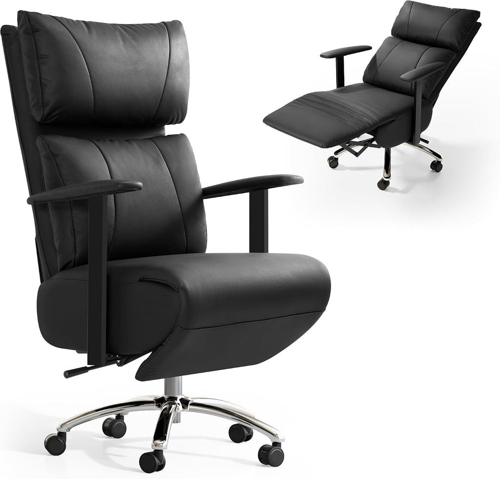 OKUP Reclining Office Chair with Adjustable Headrest and Footrest, 170° Comfortable Leather Zero Gravity Office Chair, Ergonomic Executive Home Office Desk Chair (Black)