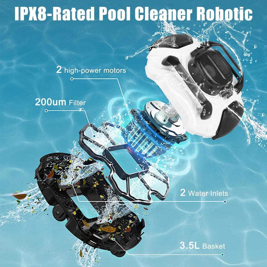 (2026 Upgrade) TCEUMIK Cordless Robotic Pool Cleaner 150 Mins Runtime, Automatic Pool Robot Vacuum with Dual Motors Climbs Slopes Under 23° Above Ground Pool & In-Ground Flat Pools Up to 914 Sq.Ft