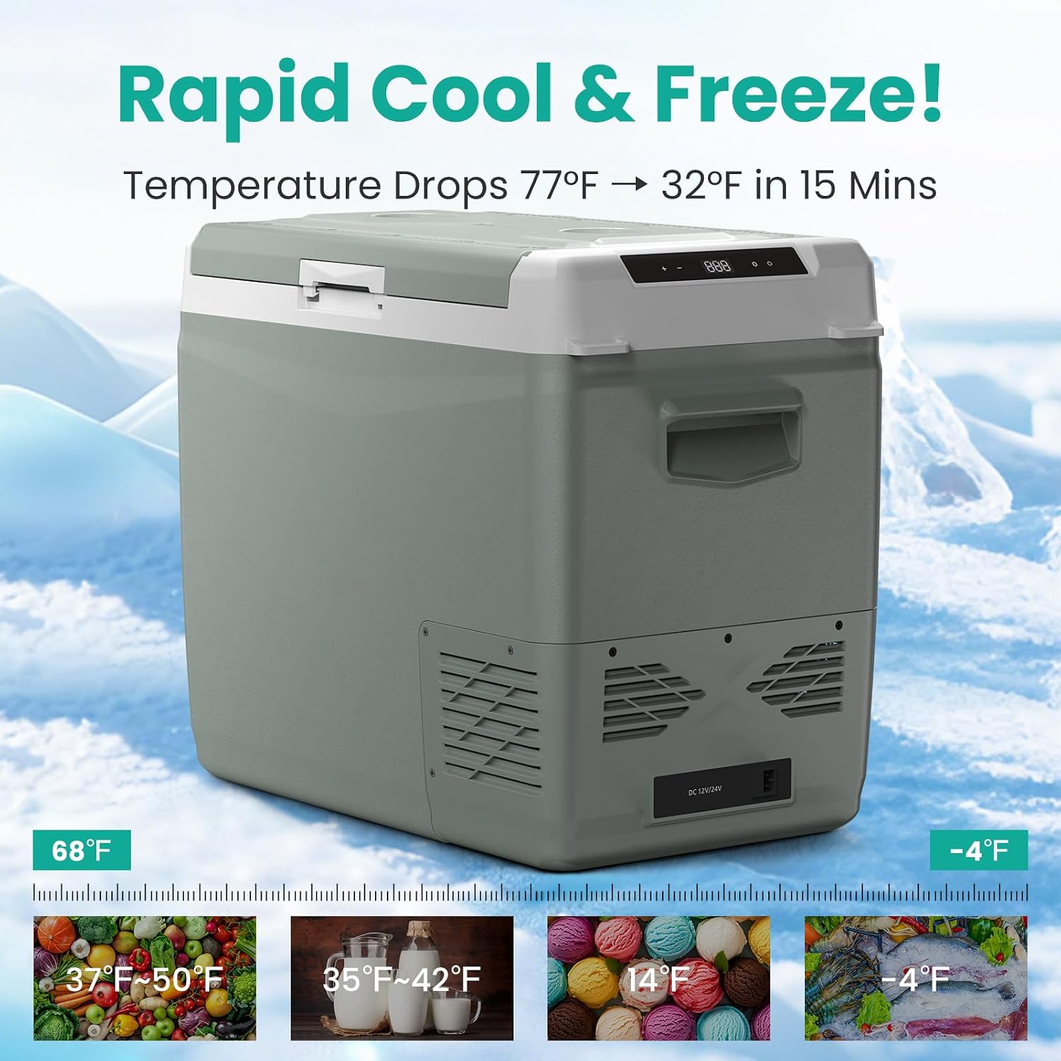 Alpicool GC50 Electric Cooler for Car Refrigerator 12 Volt Car Camping Fridge 48 Quart Portable Freezer for Truck SUV RV Van Camper, Boat Travel,-4~68°F
