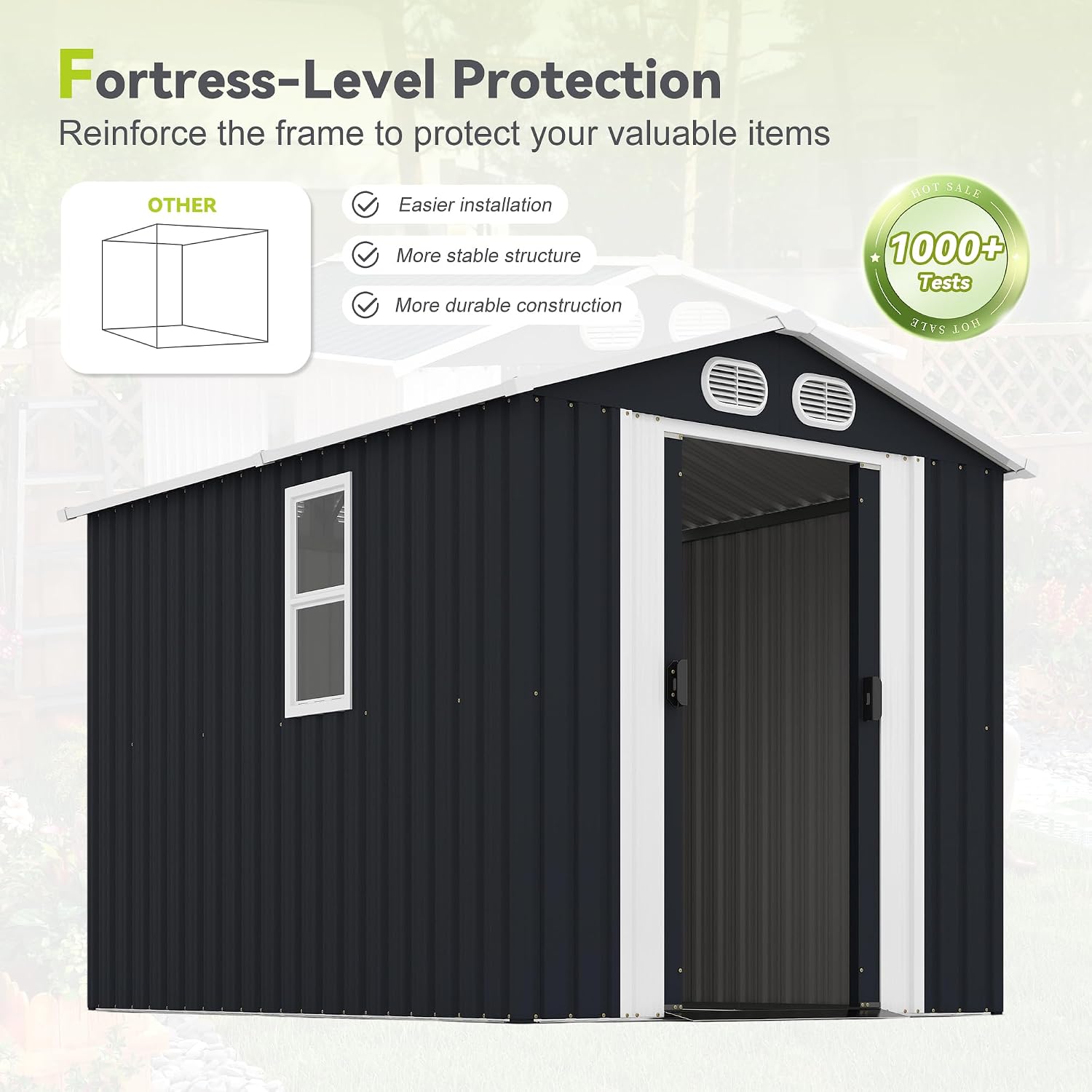 KEIKI 8x6 FT Outdoor Storage Shed, Metal Garden Shed, Heavy Duty Tool Shed, Lockable Weatherproof Storage House with Air Vents for Backyard Patio Outdoor Storage, Dark Gray