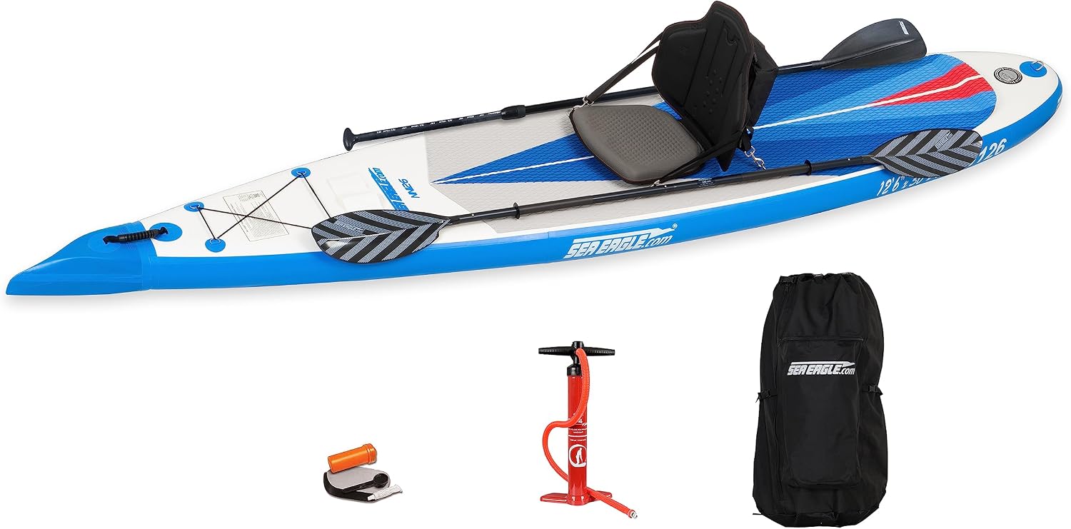 Sea Eagle NeedleNose 12'6' Inflatable Lightweight High Pressure Drop Stitch Stand Up Paddle Board Patented Wave Piercing Bow, with SUP Paddle, Pump, Slide in Skeg and Backpack