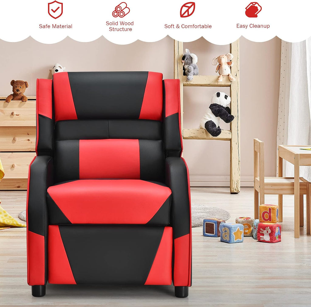 ARLIME Kids Recliner, PU Leather Kid Lounge Chair w/Footrest, Armrest, Headrest & Lumbar Support, Adjustable Gaming Toddler Sofa Armchair for Boys Girls (Red)