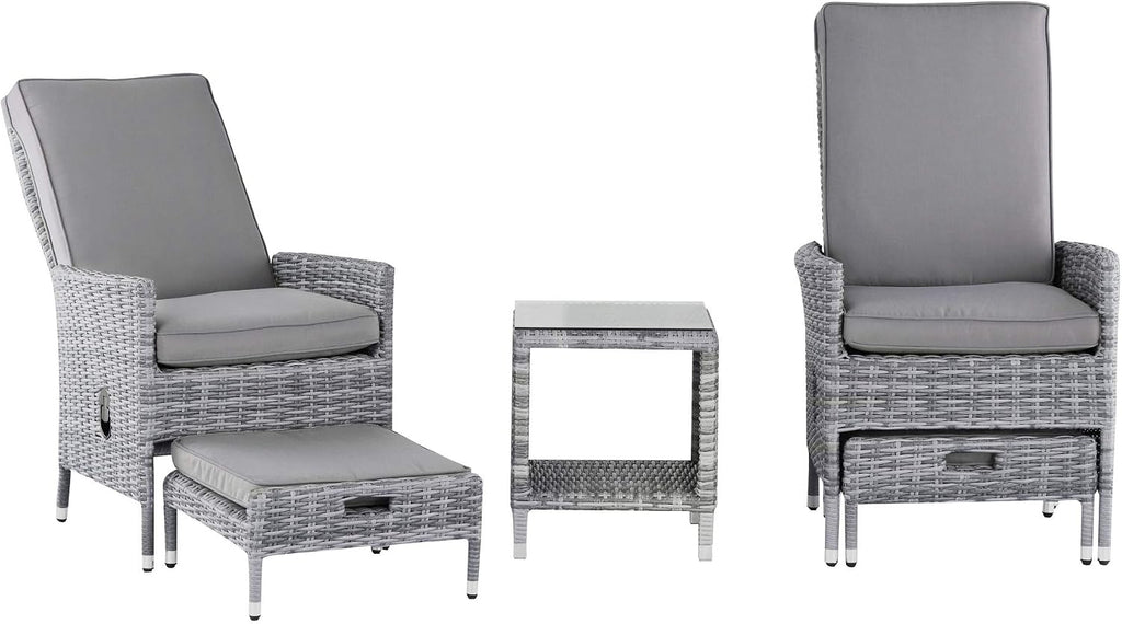 Elle Decor Vallauris Patio Outdoor Furniture Collection Premium All Weather Wicker, 5 Piece Reclining Set, Gray