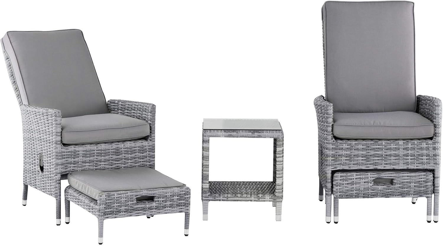 Elle Decor Vallauris Patio Outdoor Furniture Collection Premium All Weather Wicker, 5 Piece Reclining Set, Gray