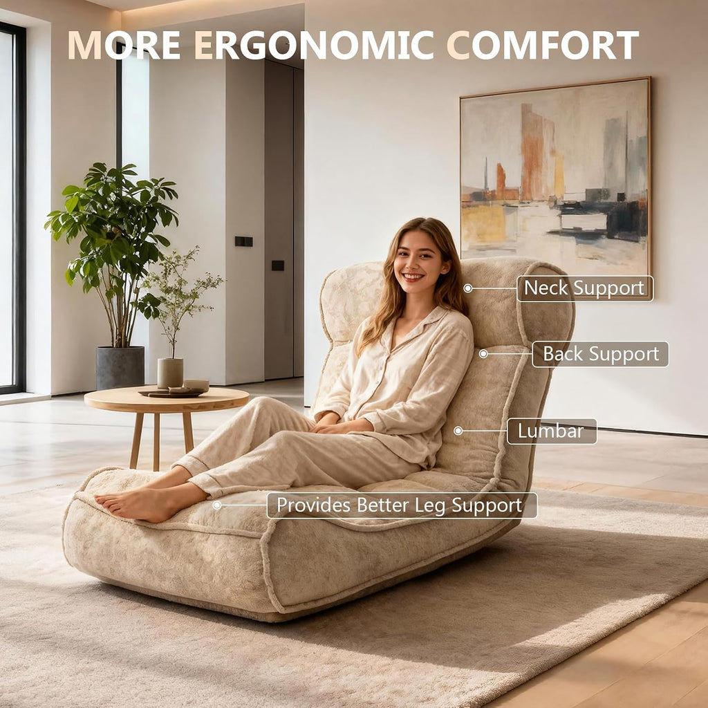 Dineli 83'' Floor Chair with Back Support Meditation Chair Couch Recliner w Adjustable Backrest Lazy Floor Lounger Gaming Chair for Adults Sofa Bed Sleeper Chair Chaise Lounge Chair Indoor, Camel