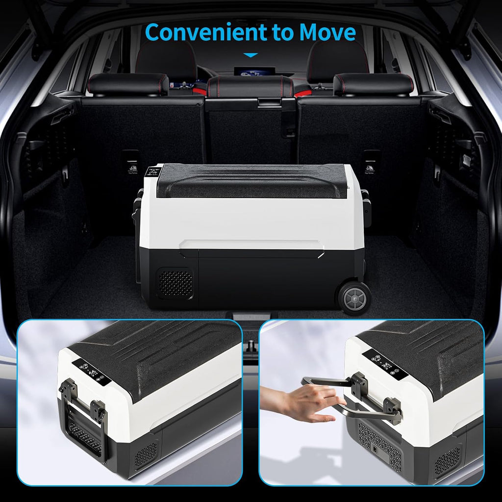 TABU 38QT Portable Car Refrigerator, 12V Dual Zone Freezer& Cooler with 12/24V DC&110/240V AC,-4℉~68℉,Car Fridge with Wheels,Low Noise, for Camping, Travel, RV (Black)