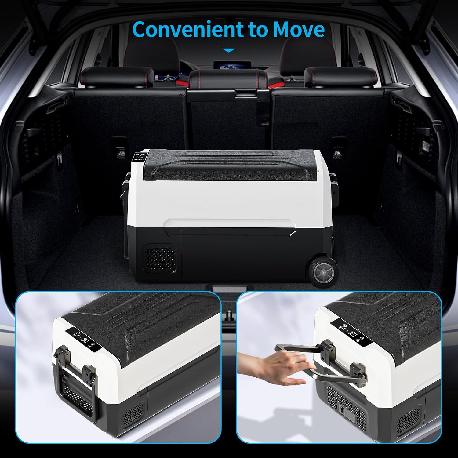 TABU 38QT Portable Car Refrigerator, 12V Dual Zone Freezer& Cooler with 12/24V DC&110/240V AC,-4℉~68℉,Car Fridge with Wheels,Low Noise, for Camping, Travel, RV (Black)