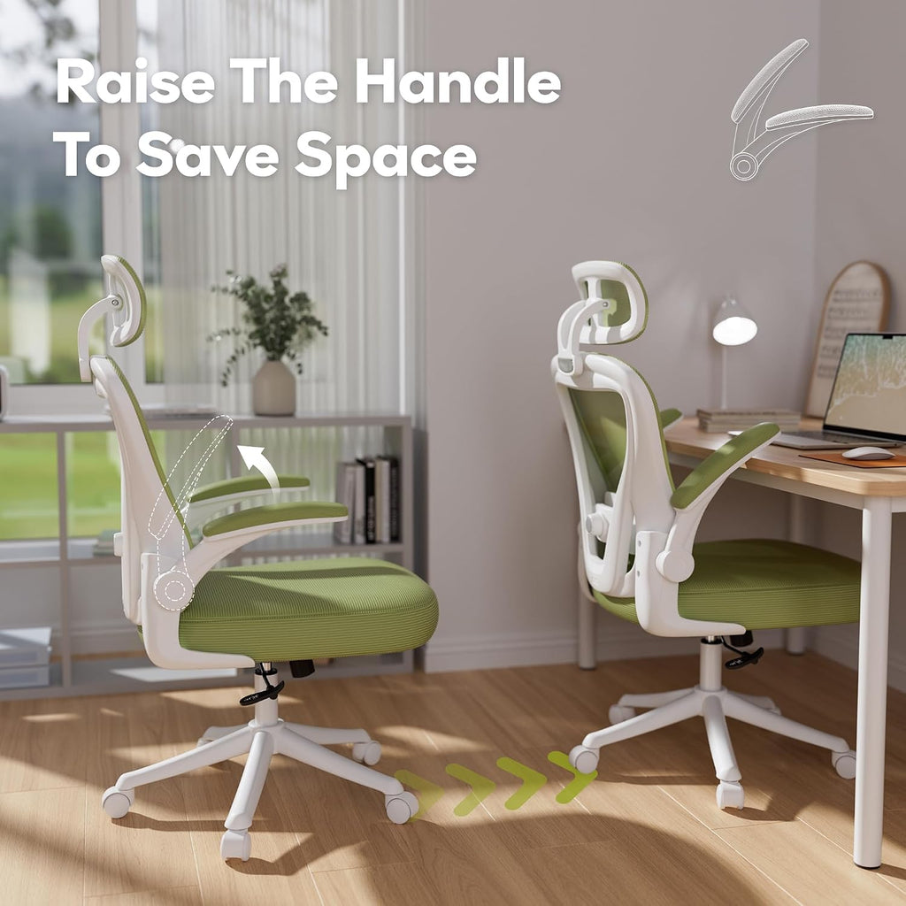SeekFancy Ergonomic Office Chair M903, Computer Desk Chair with Wheels, High Back Mesh Office Chair with Adjustable Lumbar Support, Headrest, Flip-Up Armrests, Green