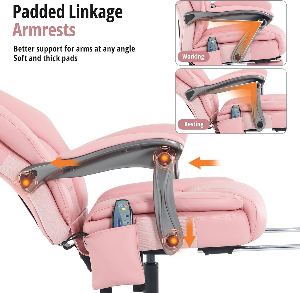 Massage Office Chair with Heat & Footrest, Ergonomic Reclining Executive Desk Chairs with 6-Point Vibration, PU Leather Computer Chair for Home Office or Gaming