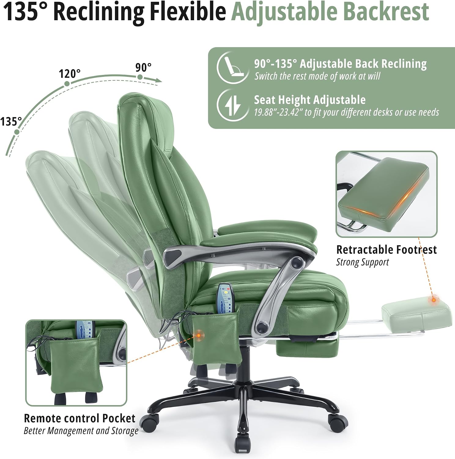 Massage Office Chair with Heat & Footrest, Ergonomic Reclining Executive Desk Chairs with 6-Point Vibration, PU Leather Computer Chair for Home Office or Gaming
