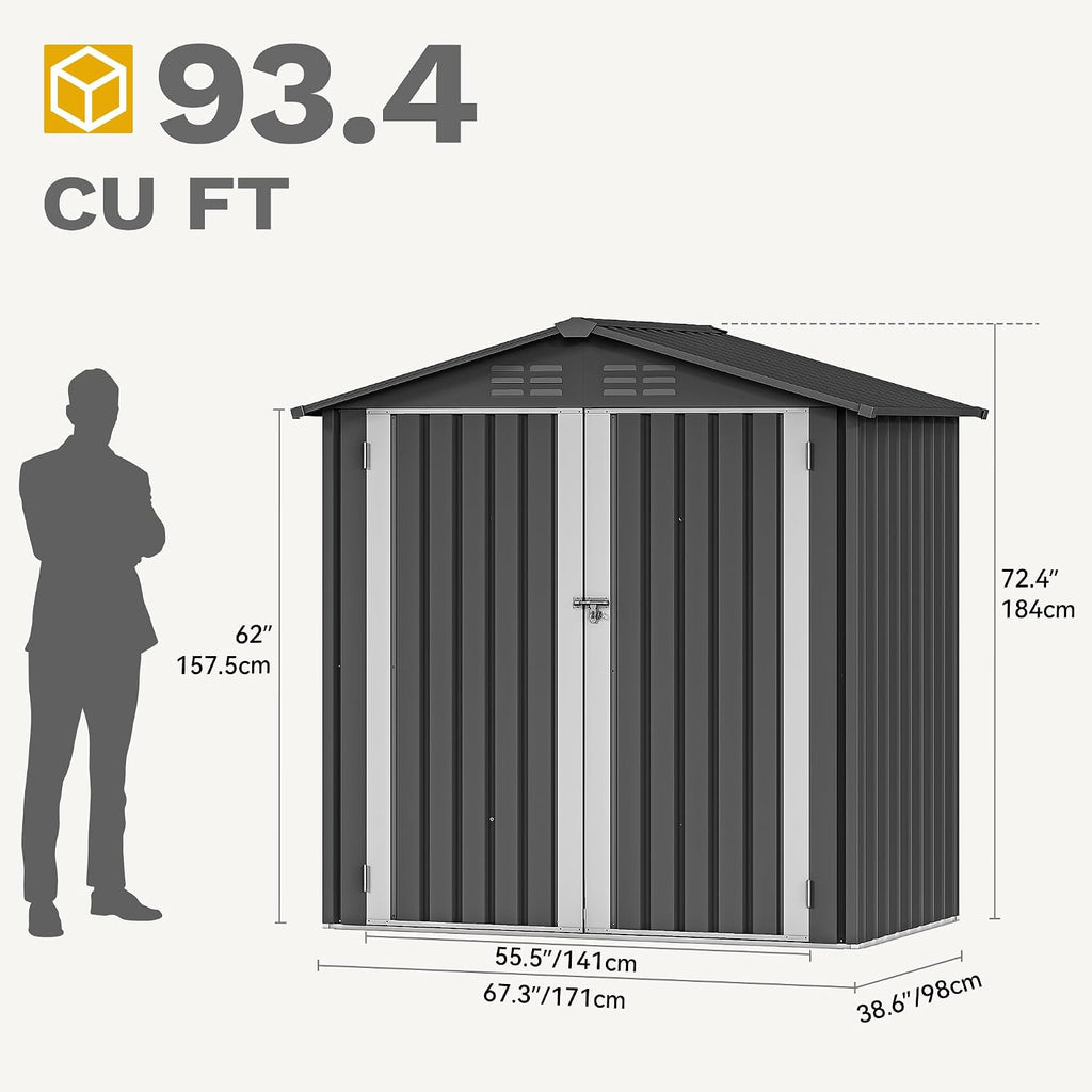 DWVO 6x4ft Outdoor Storage Shed, Weatherproof Tool Shed w/Locking Entry & Ventilation for Grass Cutter, Bike, Equipment, Courtyard, Garden (Dark Gray)