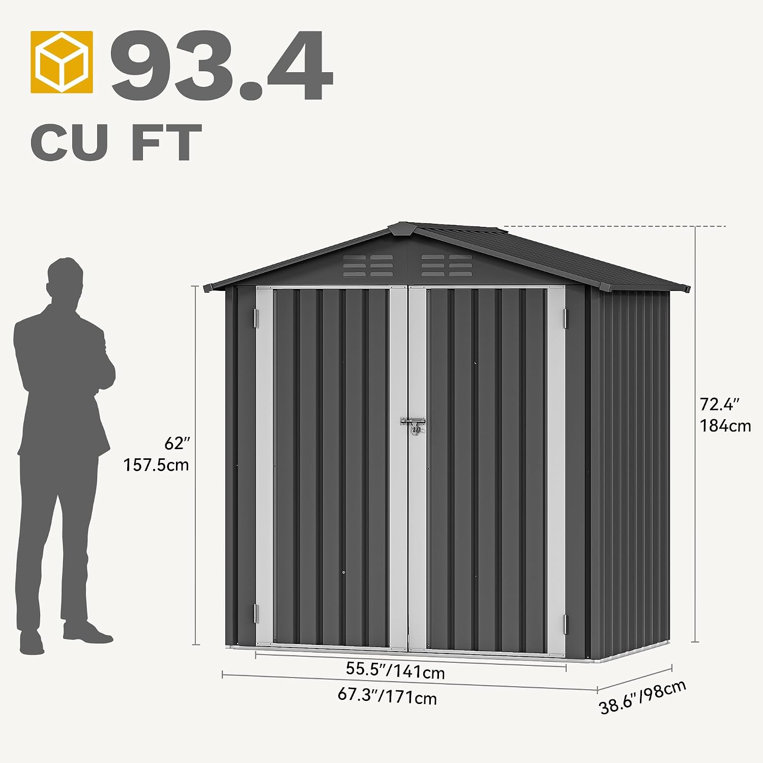 DWVO 6x4ft Outdoor Storage Shed, Weatherproof Tool Shed w/Locking Entry & Ventilation for Grass Cutter, Bike, Equipment, Courtyard, Garden (Dark Gray)