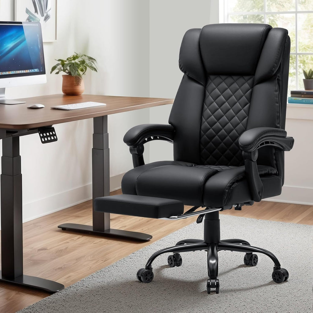 HOFFREE Massage Office Chair with Heat 7 Points Vibration Ergonomic Executive Office Chair with Footrest Reclining High Back Home Office Desk Chairs Black
