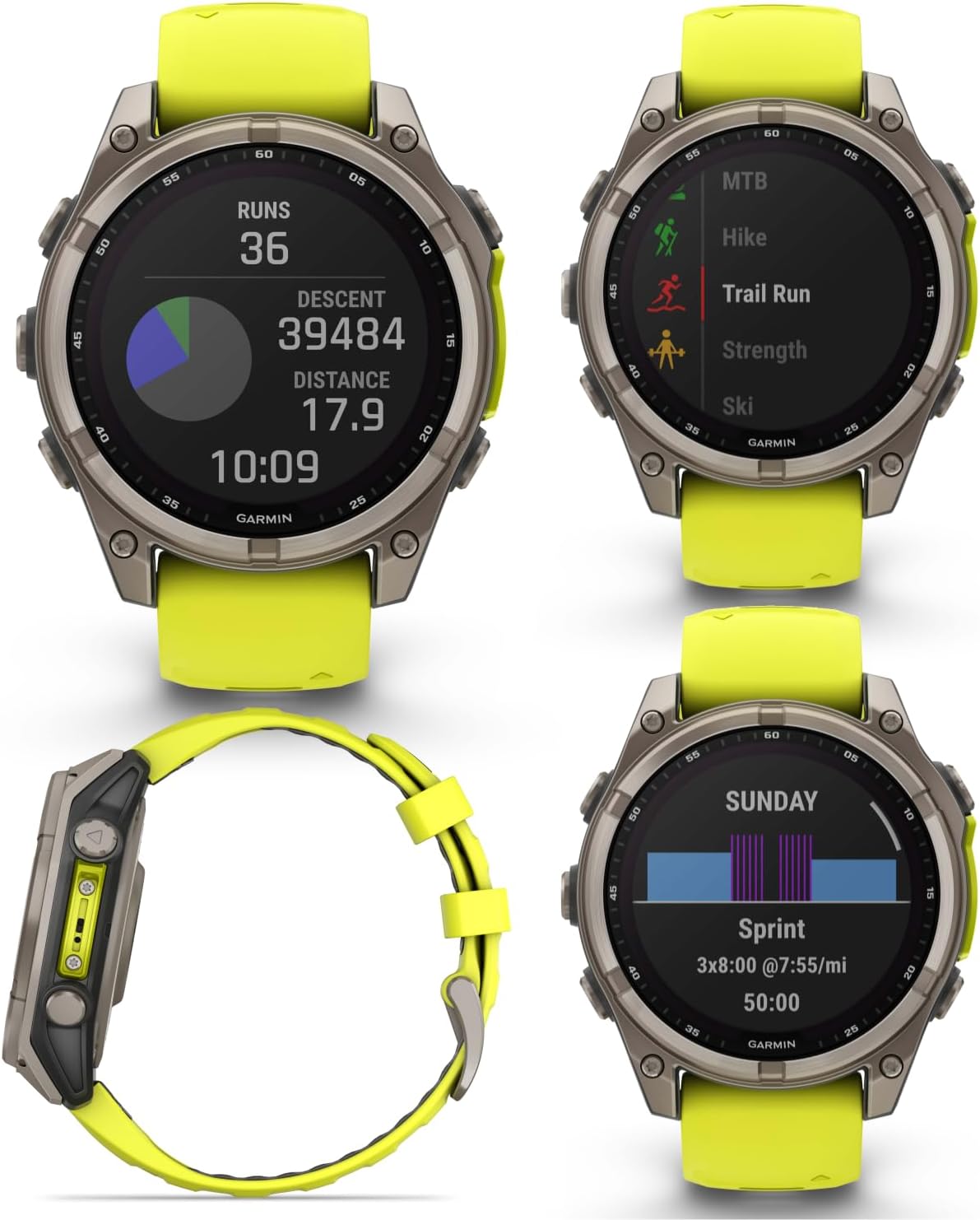 Garmin Fenix 8 – 47 mm Multisport GPS Smartwatch, Solar, Sapphire, Titanium with Amp Yellow/Graphite Silicone, Built-in LED Flashlight, Voice Control Black Earbuds Bundle