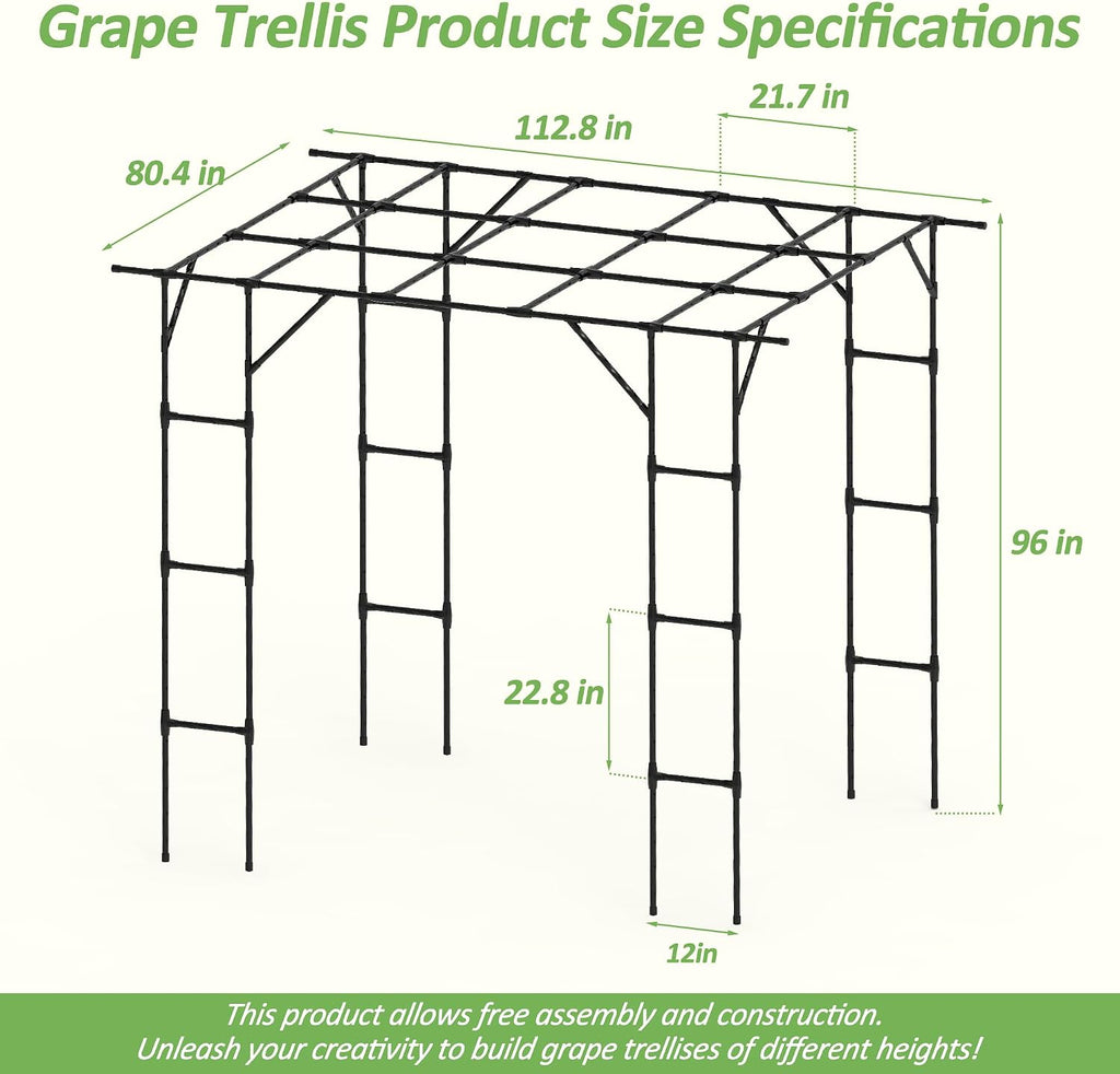Grape Vine Trellis - Cucumber Trellis Size: 112.8 * 96 * 80.4 inches - Large Outdoor Garden Arch Trellis, Used for Outdoor Climbing of Plants, Courtyard and Garden Decoration of Pavilions