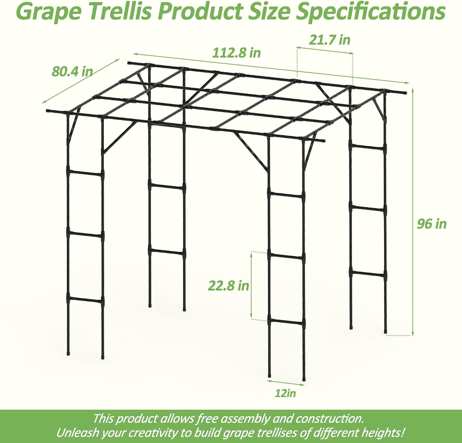 Grape Vine Trellis - Cucumber Trellis Size: 112.8 * 96 * 80.4 inches - Large Outdoor Garden Arch Trellis, Used for Outdoor Climbing of Plants, Courtyard and Garden Decoration of Pavilions