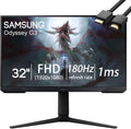 Samsung Odyssey G3 Series Gaming Monitor, 32' FHD 180Hz 1ms LED Flicker-Free Eye Saver Display, AMD FreeSync, Adjustable Stand, Black Equalizer, Virtual Aim Point, HDMI, DisplayPort, w/HDMI Cable